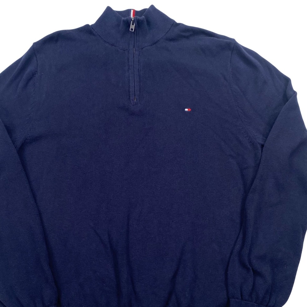 Tommy Hilfiger Quarter Zip Sweater Mens Large Navy Blue 78J3337 Cotton Pullover